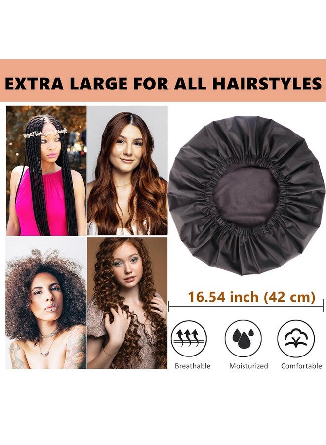 Himoswis Shower Cap For Braidsextra Large Shower Cap For Womenbraid Shower Cap For Long Braidsadjustable Jumbo Shower Cap Reusable Waterproof For Thick Long Hairlocs (Xlargesatin Lined Black) - Image 3