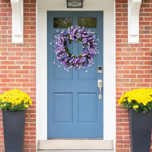 Sggvecsy Lavender Wreath for Front Door 22 Inch - Purple Daisy Spring Summer Artificial Wild Flower Greenery Leaves for All Seasons - Farmhouse Home Wall Indoor Outdoor Window Decor - Image 3