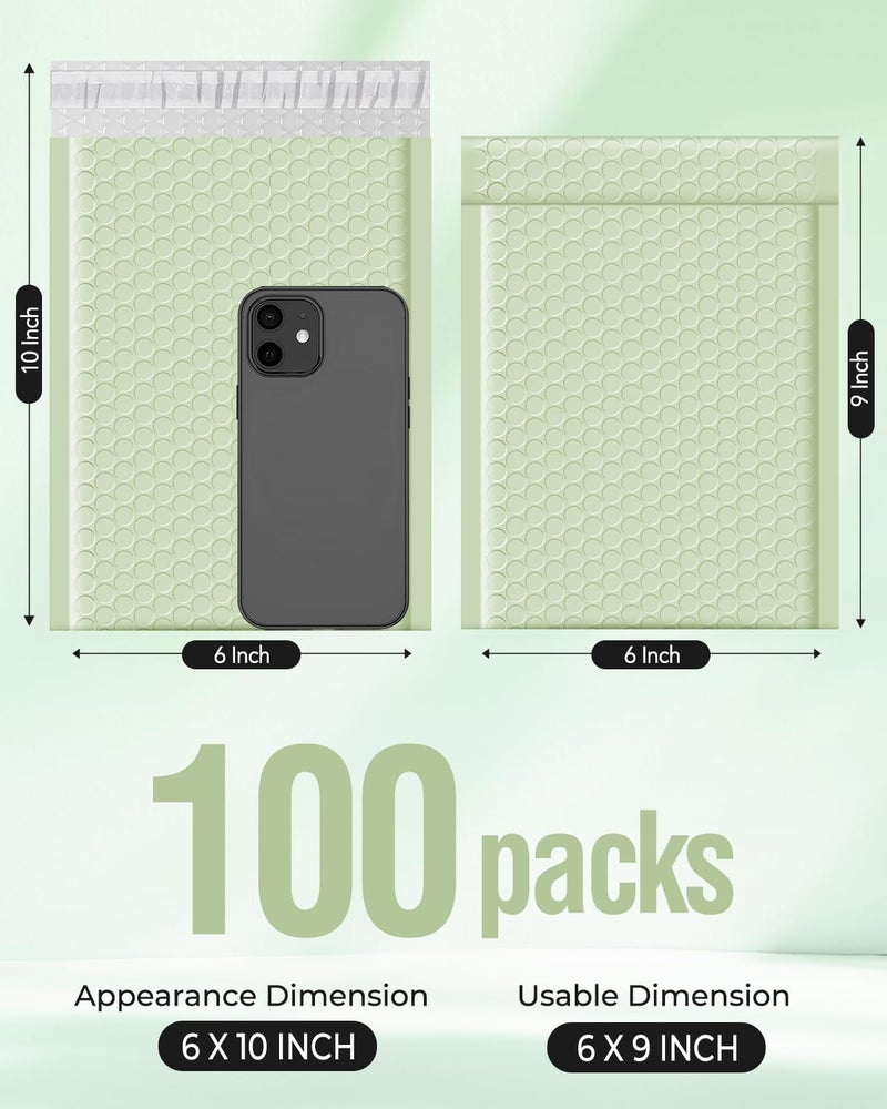 Metronic Bubble Mailers 6x10" 100 Pack Mint Green Self-Seal Padded Envelopes Usable Size 6x9" Waterproof Bubble Envelopes Bulk for Small Business Padded Mailers for Mailing Jewelry #0 - Image 2