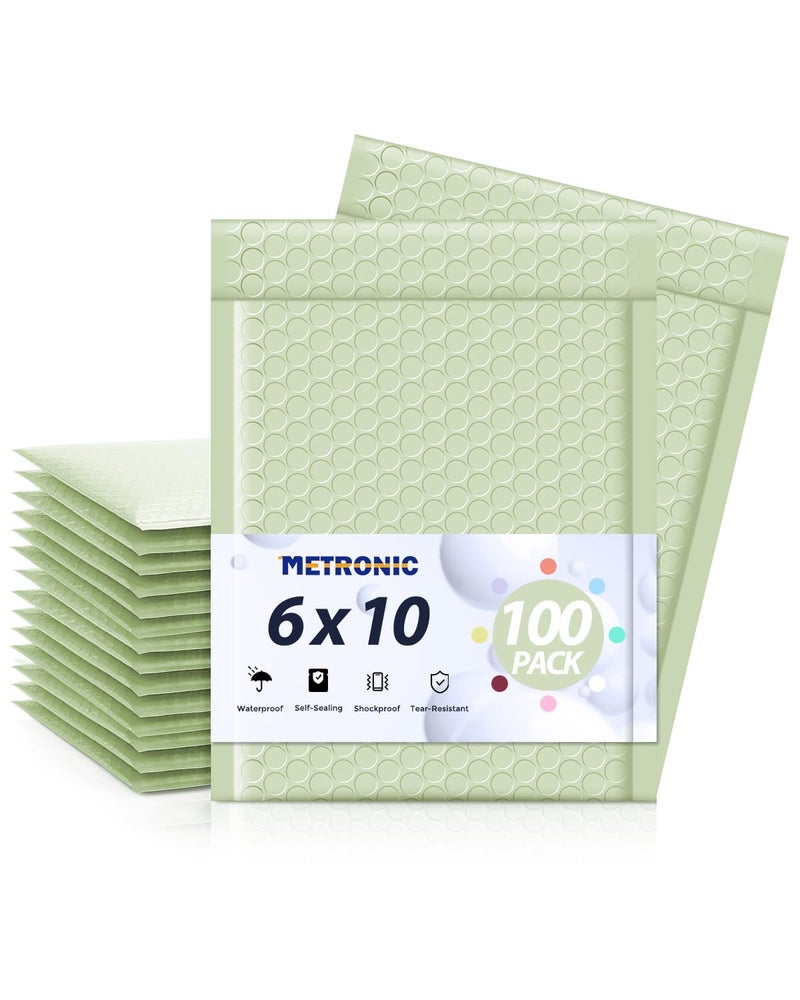 Metronic Bubble Mailers 6x10" 100 Pack Mint Green Self-Seal Padded Envelopes Usable Size 6x9" Waterproof Bubble Envelopes Bulk for Small Business Padded Mailers for Mailing Jewelry #0 - Image 1