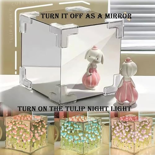 Gutsyluv 30 Flowers DIY Tulip Cube Mirror Lamp,Tulip Flower Table Lamp & Mirror 2-in-1,USB Tulip Mirror Night Lights for Bedroom,Creative Gift for Mom,Girl,Couple,Friend Birthday(Purple) - Image 3