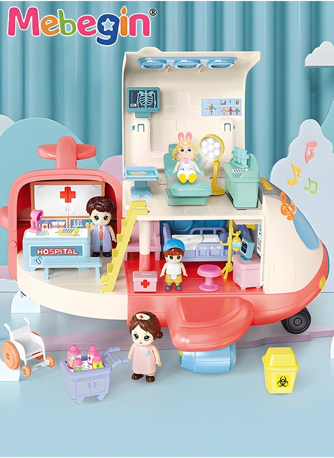 MEBEGIN Mini Medical Aircraft, Airplane Deforming Hospital Playset with Music and Light, Pretend First-aid Station with Dolls and Other Accessories, Fun Role Playing Game, Ideal Gift for Kids Aged 3+  - Image 3