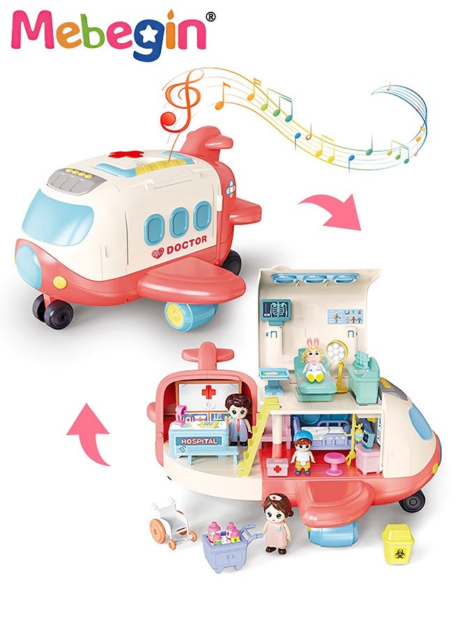 MEBEGIN Mini Medical Aircraft, Airplane Deforming Hospital Playset with Music and Light, Pretend First-aid Station with Dolls and Other Accessories, Fun Role Playing Game, Ideal Gift for Kids Aged 3+  - Image 2