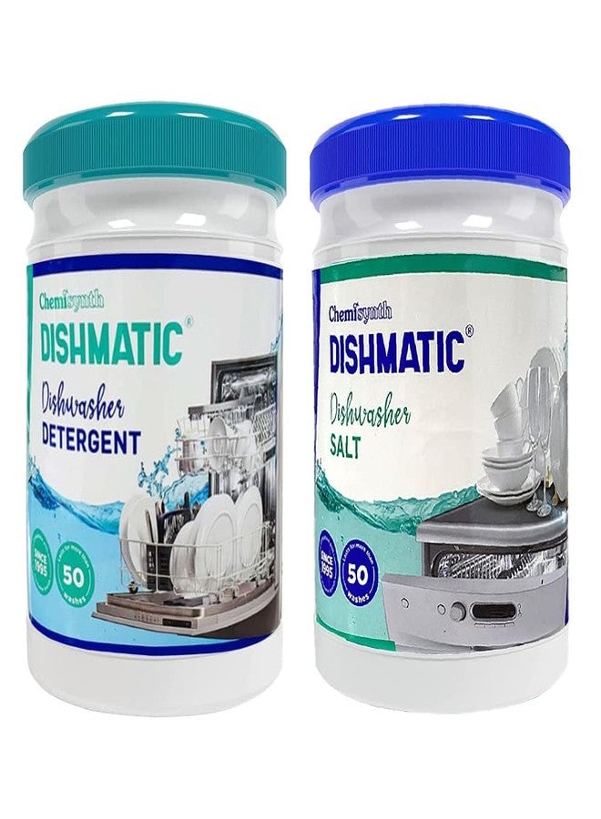 Dishmatic منظف غسالة الصحون والملح من ديشماتيك (1 كجم * 1 كجم) عبوة كومبو من مسحوق غسيل الصحون لأطباق نظيفة ولامعة [مناسب لجميع غسالات الصحون الأوتوماتيكية] - Image 1