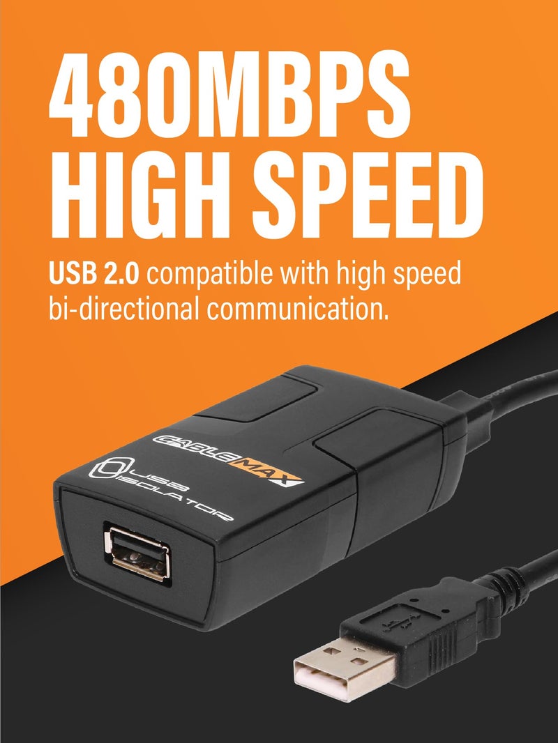 Cablemax USB 2.0 Isolator - Hi-Speed 480Mbps, Surge Protection, No Drivers Needed - Plug & Protect Your Investment - Image 2