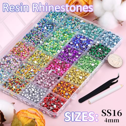 TINKRSTUFF 12600Pcs Resin Rhinestones with Tweezers for Crafting, Mixed-Color 4mm Non Hotfix Flatback Gems, Bedazzling Crystal for DIY Crafts Clothing Tumblers Mugs Shoes Fabric Decor Nail Art Makeup - Image 2