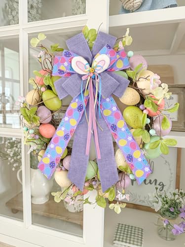 FinBurtip Easter Wreath Bows, Large Easter Rabbits Burlap Bows Holiday Bow Rabbits Bunny Bows for Wall Indoor Outdoor Decor (Purple) - Image 4