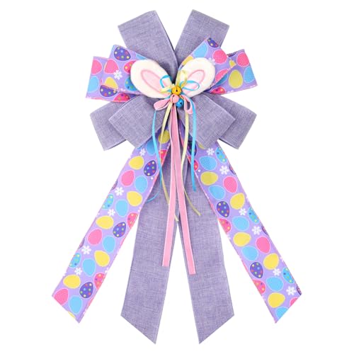 FinBurtip Easter Wreath Bows, Large Easter Rabbits Burlap Bows Holiday Bow Rabbits Bunny Bows for Wall Indoor Outdoor Decor (Purple) - Image 1