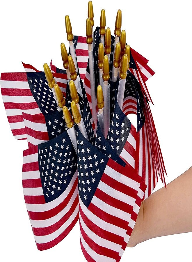 Uelfbaby 100 Pack Small American Flags on Stick, 4x6 Inch Small US Flags/American Flags for Outside, Mini Hand Held Stick Flags with Kid-Safe Spear Top - Image 4