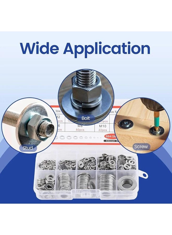 180Pcs Stainless Steel Washers O Ring Fasteners Gasket Set Assortment Kits M2 M2.5 M3 M4 M5 M6 M8 M10 Flat Washer Grommets  - Image 2
