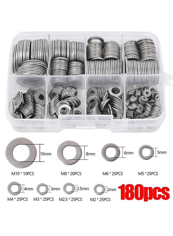 180Pcs Stainless Steel Washers O Ring Fasteners Gasket Set Assortment Kits M2 M2.5 M3 M4 M5 M6 M8 M10 Flat Washer Grommets  - Image 5
