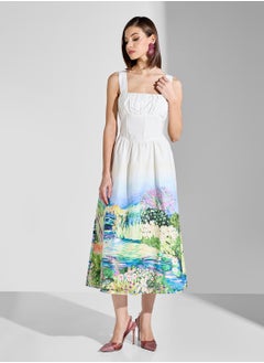 Hope & Ivy Scenic Print Midi Corset Dress  - Image 1