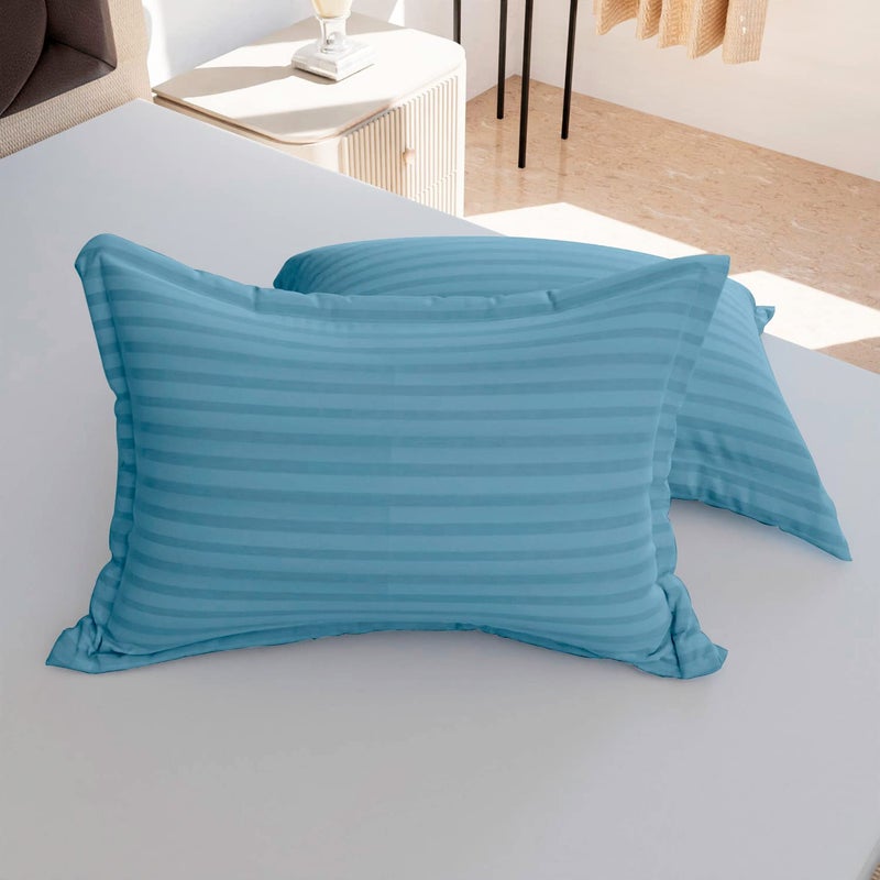 ACHIR غطاء وسادة ACHIR 310 TC 100% قطن ساتان فائق النعومة مخطط مجموعة من 2 (لحجم الوسادة - 16 x 24 بوصة، أزرق سماوي) - Image 5