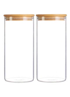 Mash 1800ml Round Glass Jar with Bamboo Lid, Kitchen Food Storage Containers Airtight Lids Cereals Canisters Jars for Pasta Spaghetti Tea Coffee Beans Candy Cookies Snacks Spice Multiuse  - Image 1