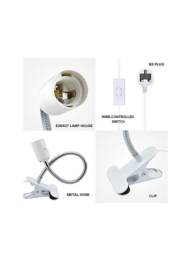 The Bros Clip On Bulb Holder E27 with On/Off Switch UK Plug 360 Degrees Flexible Lamp Holder Clip E27 Edison Screw Lamp Holder Base for Desk and Offices Garages Kitchens - Image 4
