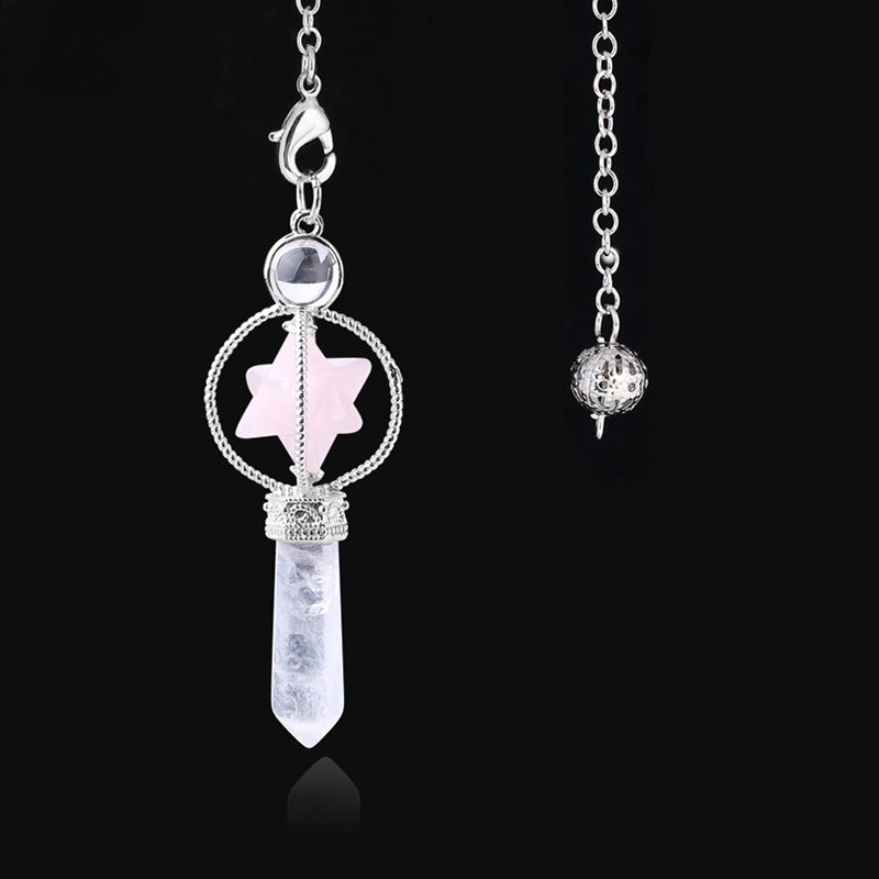 Generic CSJA Merkaba Star Pendulum Pendant Rotatable Jewelry F770 Powder crystal-F770-Rose-Quartz 