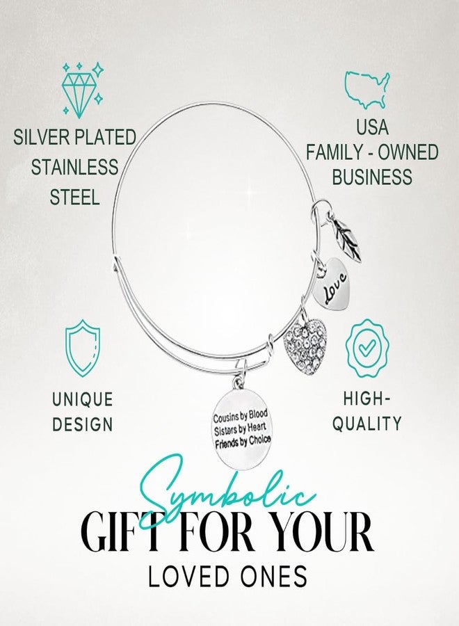 Infinity Collection Cousin Gift, Cousins by Chance, Friends by Choice Charm Adjustable Bangle, Cousin Jewelry for Women- Gift for Cousins - Image 3