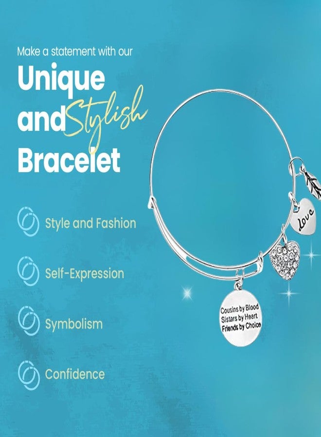 Infinity Collection Cousin Gift, Cousins by Chance, Friends by Choice Charm Adjustable Bangle, Cousin Jewelry for Women- Gift for Cousins - Image 5