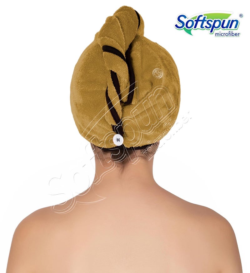 SOFTSPUN SOFTSPUN Microfiber Hair Cap 1 Pcs 70X25 cm Olive Green 280 GSM Super Absorbent Quick Dry Hair Turban for Drying All Kinds of Hair Straight or Curly Short or Long Thin or Thick Hair - Image 2