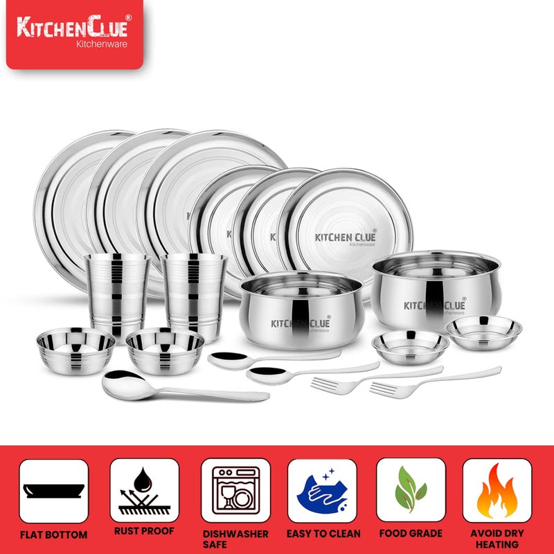 KITCHEN CLUE Stainless Steel Heavy Guage Quality Dinner Set of 46 Pcs, Kitchen Set for Home, Steel Dinner Set for Kitchen, Premium Range Quality Steel Dinnerware Serveware Kitchen Set - Image 3