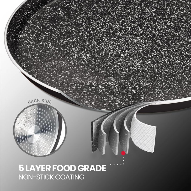 Milton Procook Granito Omni Dosa Tawa with 5 Layers NonStick Coating 32 cm Gas Induction Compatible 2 Years Warranty Black