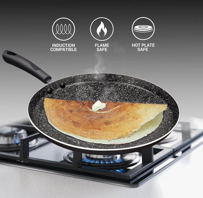 Milton Procook Granito Omni Dosa Tawa with 5 Layers NonStick Coating 32 cm Gas Induction Compatible 2 Years Warranty Black