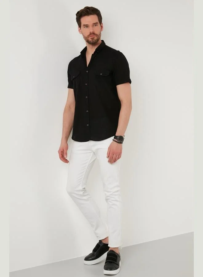 Buratti  Buratti Button-Down Collar Cotton Slim Fit Shirt with Pockets Men's SHIRT CF21S111153 for Men | Best Price UAE