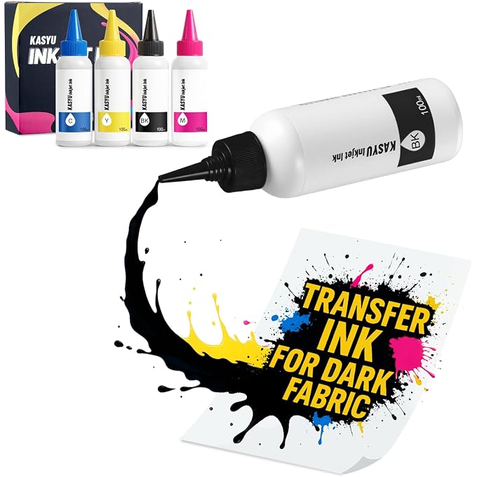KASYU Inkjet Printers Ink 400ML - Transfer Ink for PET Film, Refill for Inkjet Printer Ecotank 2800 Series, 2400, 3850, CanonMegaTank, Heat Transfer Printing Direct to Film (100ml x 4, CMYK)
