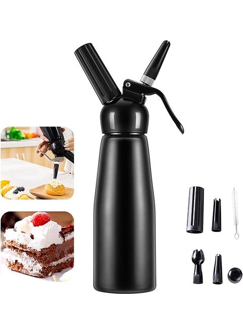 Whipped Cream Beater,Professional Aluminum Cooking Jar,Whipped Cream Beater,Stainless Steel Seal,Suitable for Cake/Dessert/Coffee(500ml,Black)
