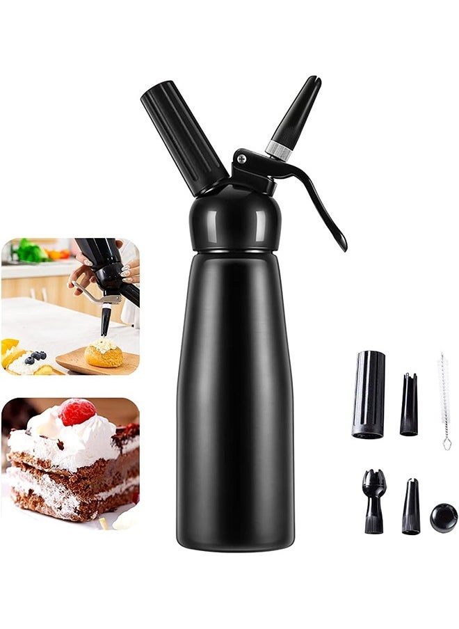 Whipped Cream Beater,Professional Aluminum Cooking Jar,Whipped Cream Beater,Stainless Steel Seal,Suitable for Cake/Dessert/Coffee(500ml,Black)