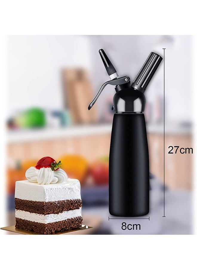 Whipped Cream Beater,Professional Aluminum Cooking Jar,Whipped Cream Beater,Stainless Steel Seal,Suitable for Cake/Dessert/Coffee(500ml,Black)