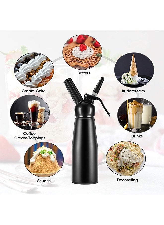 Whipped Cream Beater,Professional Aluminum Cooking Jar,Whipped Cream Beater,Stainless Steel Seal,Suitable for Cake/Dessert/Coffee(500ml,Black)
