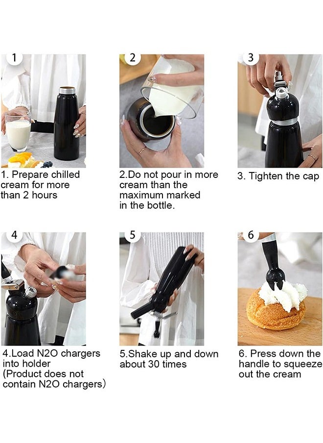 Whipped Cream Beater,Professional Aluminum Cooking Jar,Whipped Cream Beater,Stainless Steel Seal,Suitable for Cake/Dessert/Coffee(500ml,Black)