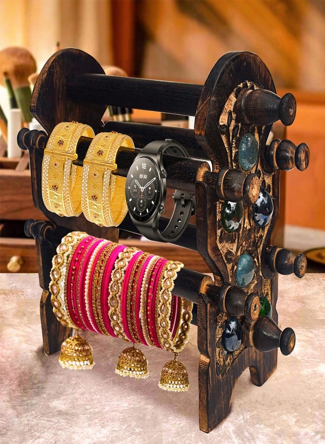 Pure Source India Handmade & Stylish Wooden Bangle Stand for Women/Chudi Holder With 6 ROD Table Decor |Special Gifts for Women | Birthday | Anniversary (32 CM NATURAL) - Image 3
