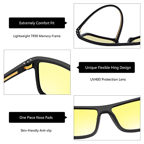 ZENOTTIC Night Vision Glasses for Men Lightweight TR90 Frame UV400 Protection Yellow Lens Night Driving Glasses - Image 4