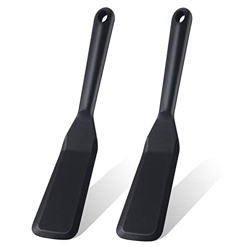 Ecerangus 2 Pack Silicone Thin Omelet Turner, Heat Resistant Crepe Spatula for Nonstick Cookware, Pancake Spatula for Egg Cake Pizza Steak Omelet Crepes (Black) - Image 1