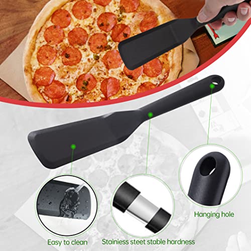 Ecerangus 2 Pack Silicone Thin Omelet Turner, Heat Resistant Crepe Spatula for Nonstick Cookware, Pancake Spatula for Egg Cake Pizza Steak Omelet Crepes (Black) - Image 4