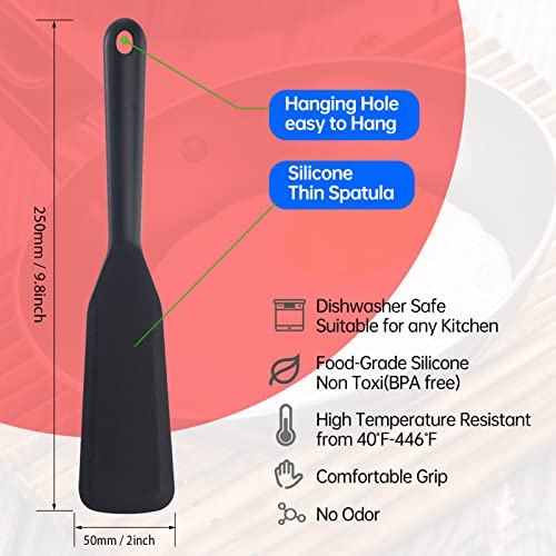 Ecerangus 2 Pack Silicone Thin Omelet Turner, Heat Resistant Crepe Spatula for Nonstick Cookware, Pancake Spatula for Egg Cake Pizza Steak Omelet Crepes (Black) - Image 2