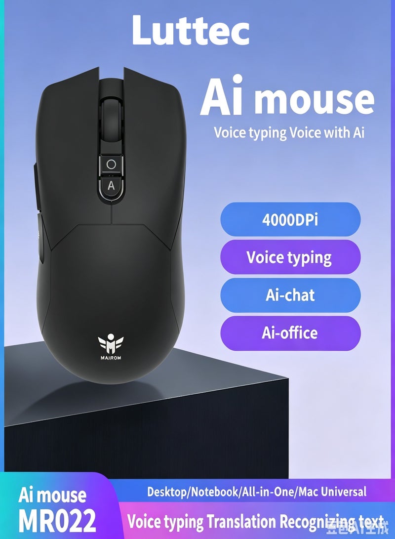 Luttec AI Wireless Gaming Mouse, 4000 Adjustable DPI, Multilingual Voice Typing & Translation, AI Chat Assistant, All-in-One AI Office Function, Universal for Desktop Laptop Mac All-in-One PC - Image 1