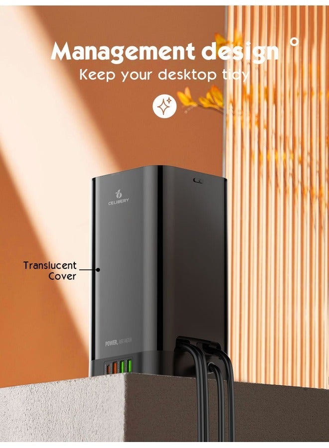 CELIBERY 3 in 1 Power Extension Cord With Wireless Charger, And Cable Management Box with lock,4 USB Ports (30W 1* PD,18W 1* QC3.0,2* USB-A), And 6 Outlets 2500W Power Socket for Home, Office And More - Image 3