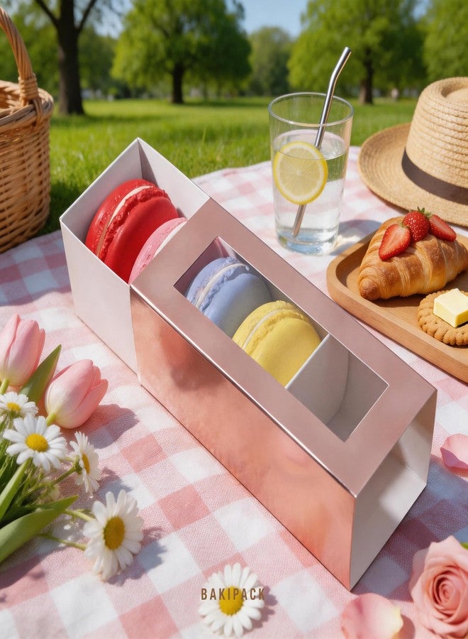 BAKIPACK 30 Macaron Boxes for 4 or 5 Rose Gold Macarons Gift Boxes, Candy Box, Macarons Box with Clear Window (Interior Measurement 4.8" x 1.9" x 1.9" without Macaron inside - Image 2