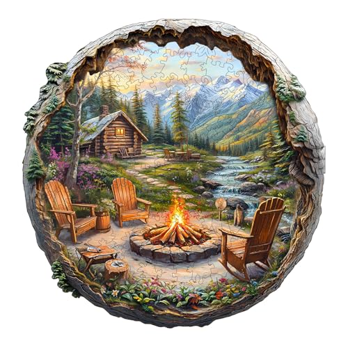 AEEKDOOK Wooden Puzzles for Adults Outdoor Bonfire 3D Wooden Jigsaw Puzzles for Adults Unique Animal Shapes Wood Puzzles Adults Valentine Gift for Puzzle Lovers Family 85 83in100 Pieces - Image 1