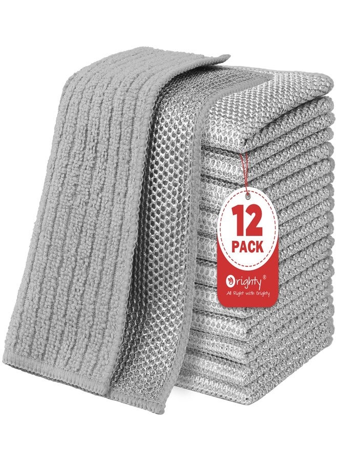 Orighty Multipurpose Wire Dishwashing Rag 12 Pcs, Upgraded Double-Layer Non-Scratch Wire Dish Cleaning Cloths, Reusable Steel Scrubber for Kitchen, Powerful Dishcloth Rag for Cookware, Grey, 7"x8" - Image 1
