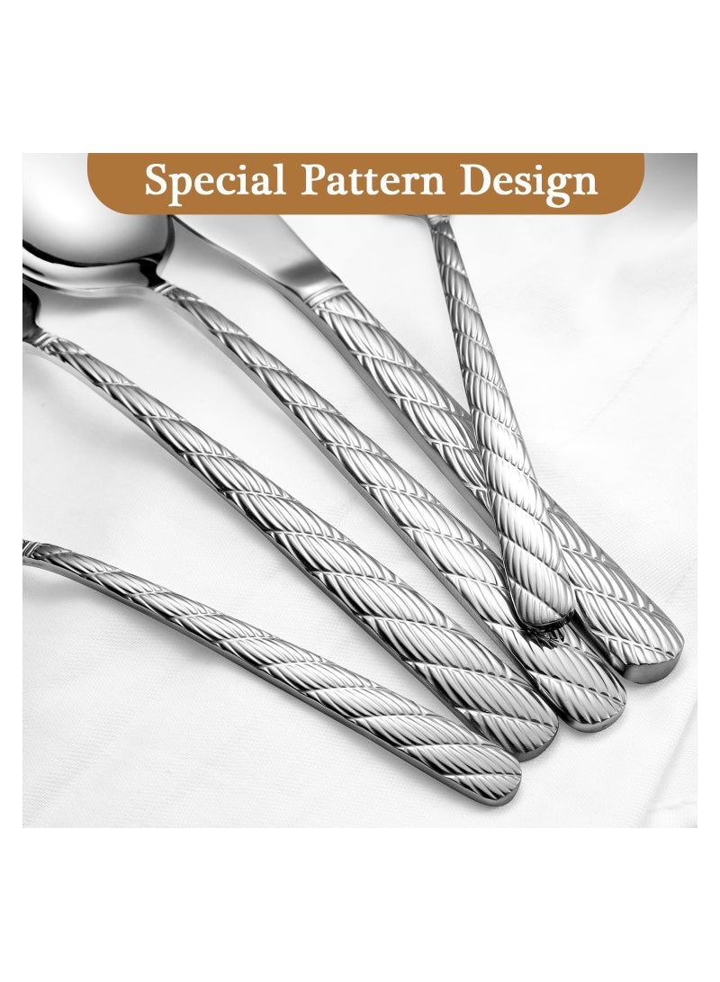 Excefore 5 Pieces Luxury Hammered Silverware Set, Flatware Set Service for 6, 18/10 Premium Stainless Steel, Mirror Polished Cutlery Utensil Set Include Fork Knife Spoon Set Dishwasher Safe - Image 5