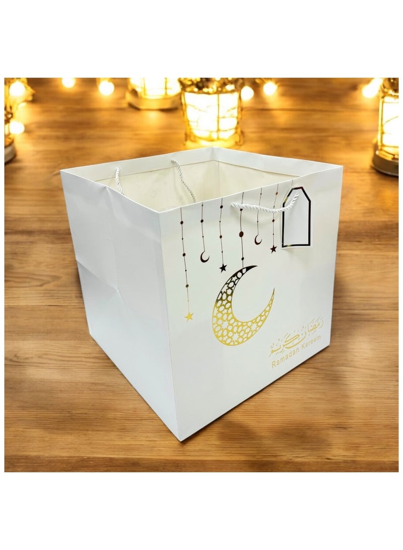 Doodle Kiddo 6 Piece Ramadan Kareem Gift Bags White & Gold Square Shape - Image 2