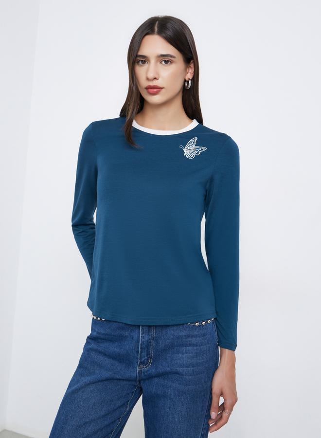 Styli Blue Embroidered Butterfly T-Shirt - Image 3