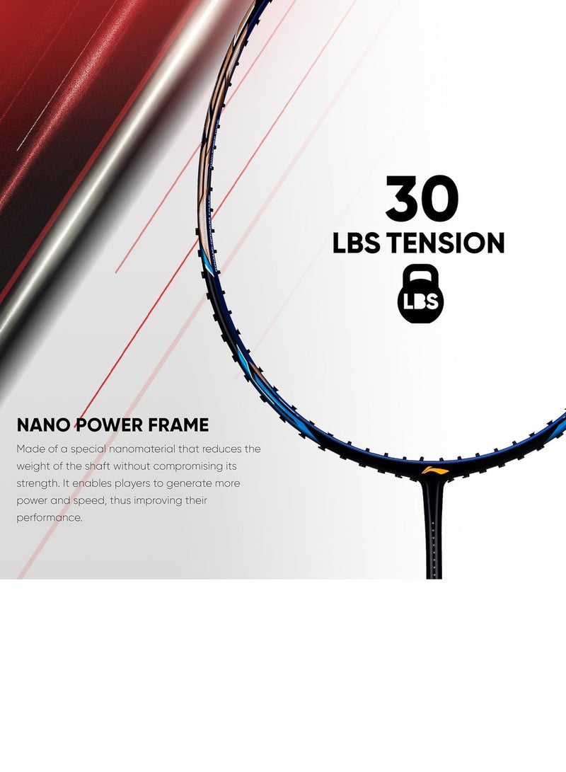 Li-Ning Ignite 8 Japanese Carbon Graphite Unstrung Badminton Racket with Full Cover (Black/Blue/Old Gold, 77 Grams) - Image 4