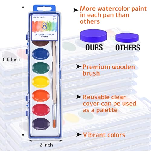 VEESA 8 Colors Watercolor Paint Set for Kids 24 Pack Washable Watercolor with Wood Brushes NonToxic Water Color Paint Valentines Day Gifts for Kid Prizes Exchange - Image 5