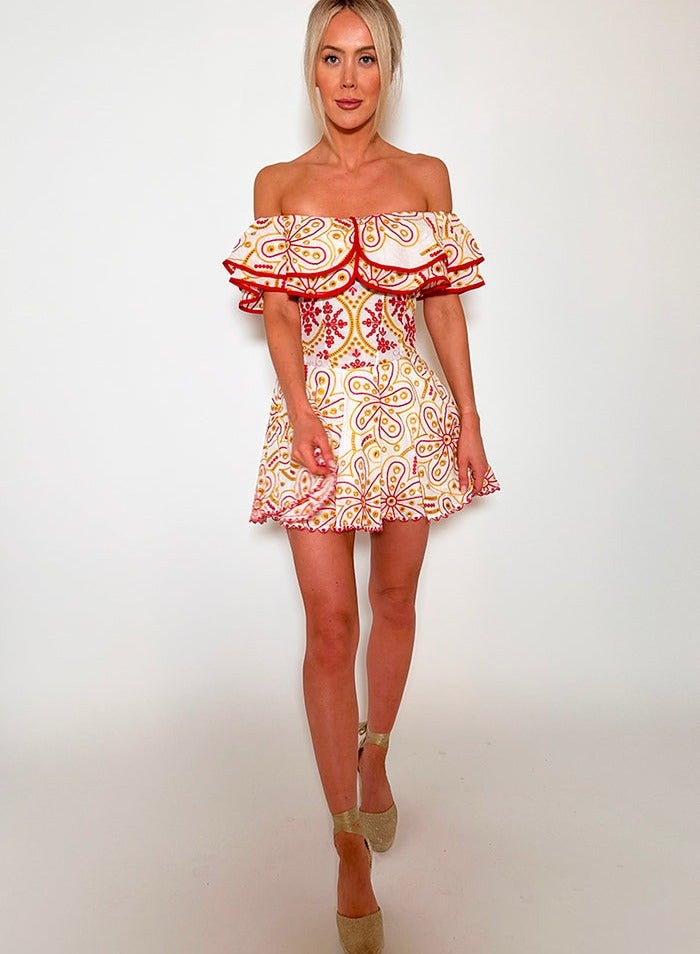 ZAGHOU Floral Embroidery Cut-Out Mini Dress - Image 1