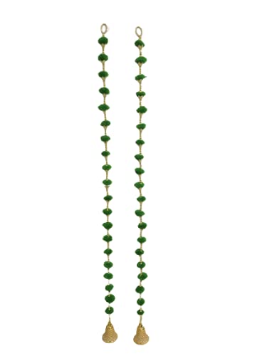 Aahum Handmade Wall Door Orange and GreenColor PomPom StringToran Golden BeadsTriangle FlowersHanging ToransGarland BandhwarDecoration Item for HomeDécor Diwali,Festival,Navratri,Wedding(5FT 4Strings) - Image 5